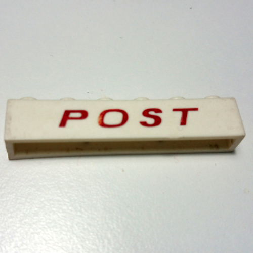Brick 1 × 6 with 'POST' Thin Italic Red Print in White