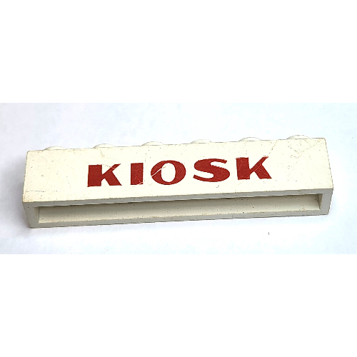 Brick 1 × 6 with 'KIOSK' Sans-Serif Thick Red Print Weiß