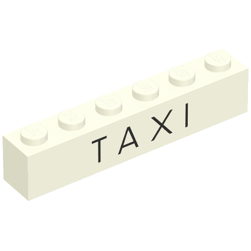 Brick 1 × 6 with 'TAXI' Thin Print Weiß
