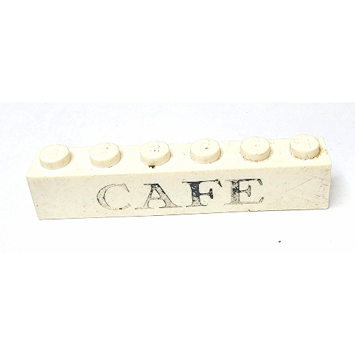 Brick 1 × 6 with 'CAFE' Serif Black print Weiß