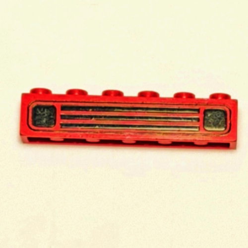 Brick 1 × 6 with Black Car Grill Print [Embossed] Rot