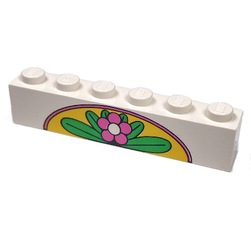 Stein 1 × 6 mit Blume und Blätter auf gelb Bogen Druck Weiß