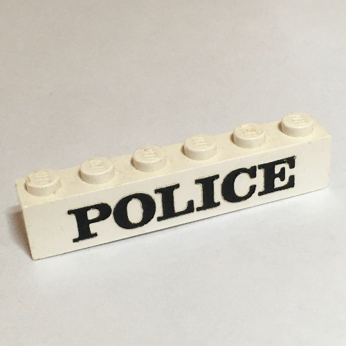 Brick 1 × 6 with 'POLICE' Serif Black Print [Embossed] Weiß