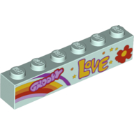 Brick 1 × 6 with 'GROOVY', 'LOVE', Rainbow and Flower Print Hellaqua