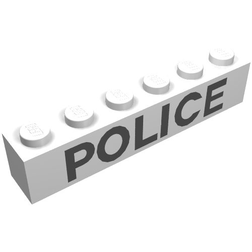 Brick 1 × 6 with 'POLICE' Thin Black Print White
