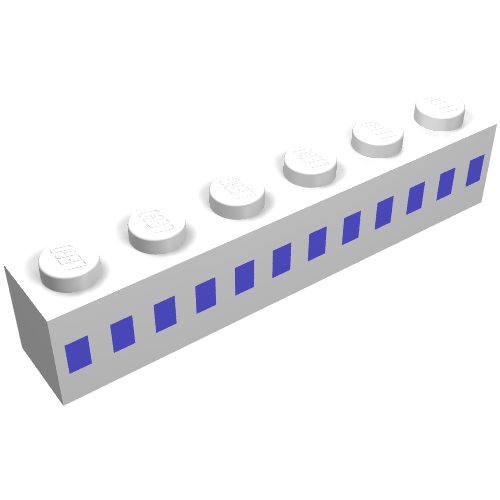Brick 1 × 6 with Centred Light Blue Squares Print Weiß