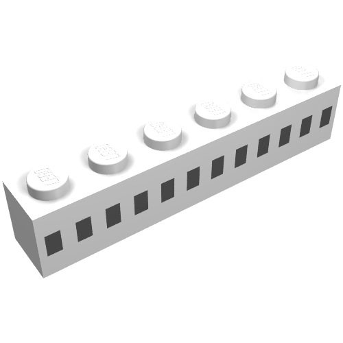 Brick 1 × 6 with 12 Black Squares Print White