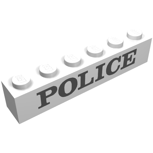 Brick 1 × 6 with 'POLICE' Serif Black Print Weiß