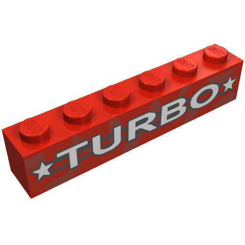 Brick 1 × 6 with 'TURBO', Stars Print black stripes Rot