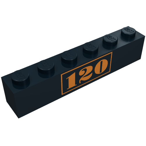 Brick 1 × 6 with Gold '120' Print Black