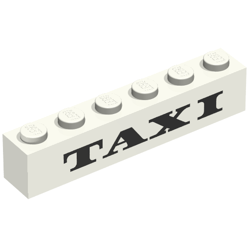 Brick 1 × 6 with 'TAXI' Thick Print Weiß