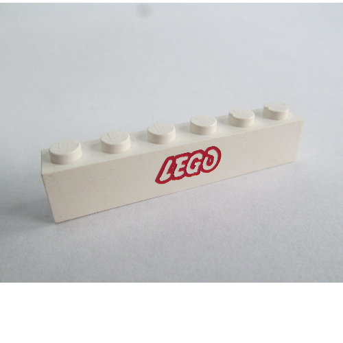 Brick 1 × 6 with Red LEGO Logo, Open O print White