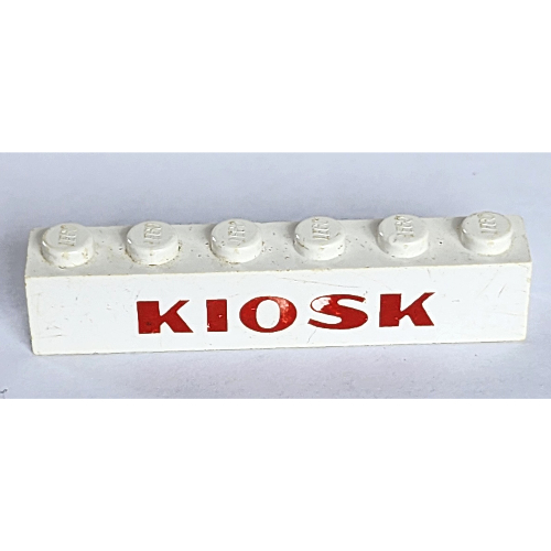 Brick 1 × 6 with 'KIOSK' Sans-Serif Thick Red Print White