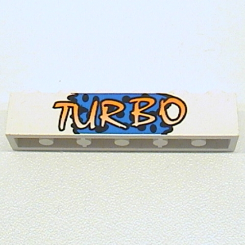 Brick 1 × 6 with Yellow 'TURBO' on Blue Background and Black Spots Print White