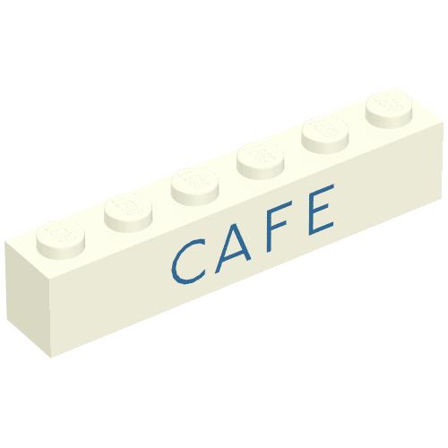 Brick 1 × 6 with 'CAFE' Thin Blue Print White