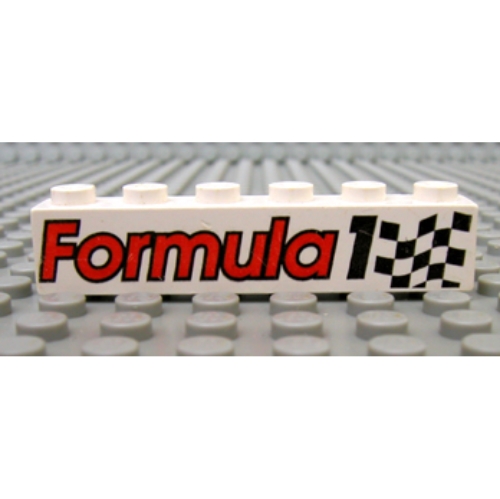 Brick 1 × 6 with 'Formula 1' and Chequered Flag Print White