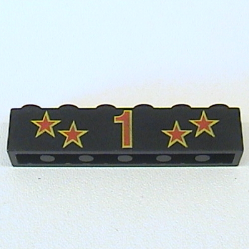 Brick 1 × 6 with Red '1', Four Stars and Yellow Border Print Schwarz