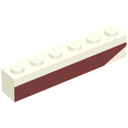 Brick 1 × 6 with Dark Red Bottom Stripe Inverted Slope Up at Right End Print - Set 611-2 White