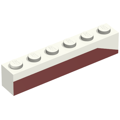 Brick 1 × 6 with Dark Red Bottom Stripe Slope Down at Right End Print - Set 611-2 Weiß