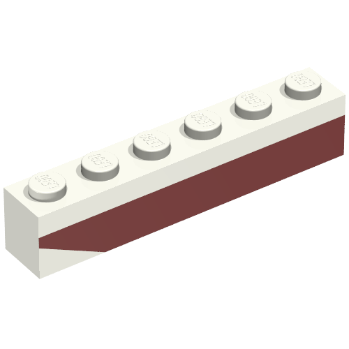 Brick 1 × 6 with Dark Red Bottom Stripe Inverted Slope Up at Left End Print - Set 611-2 White
