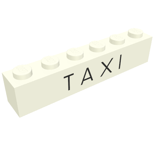 Brick 1 × 6 with 'TAXI' Thin Print White