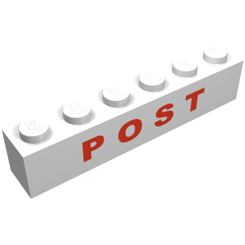 Brick 1 × 6 with 'POST' Thick Red Print Weiß