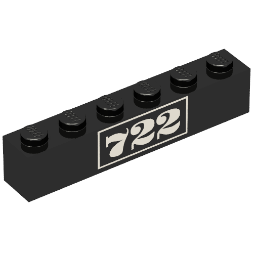Brick 1 × 6 with Gold '722' Print Black