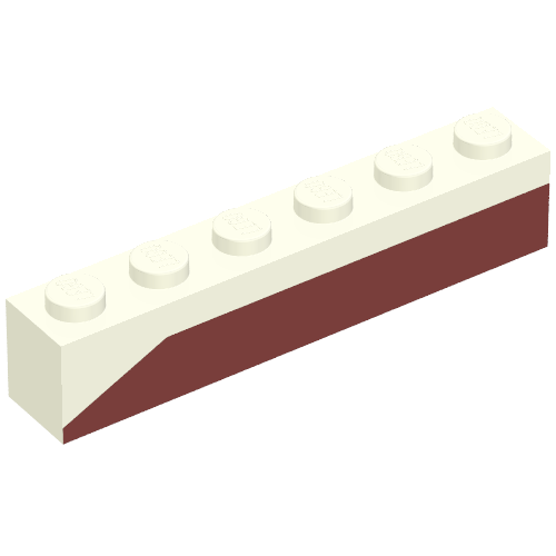 Brick 1 × 6 with Dark Red Bottom Stripe Slope Down at Left End Print - Set 611-2 White