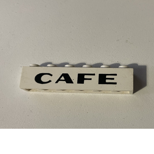 Brick 1 × 6 with 'CAFE' Sans-Serif Thick print White