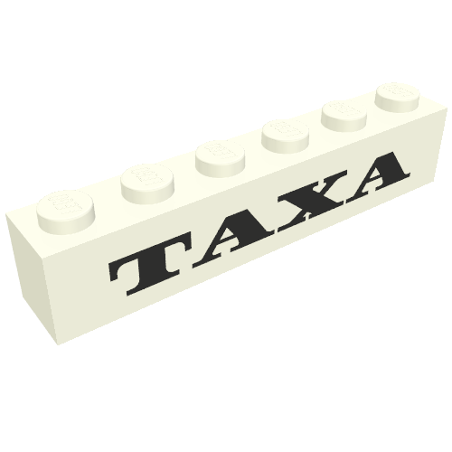 Brick 1 × 6 with 'TAXA' print White