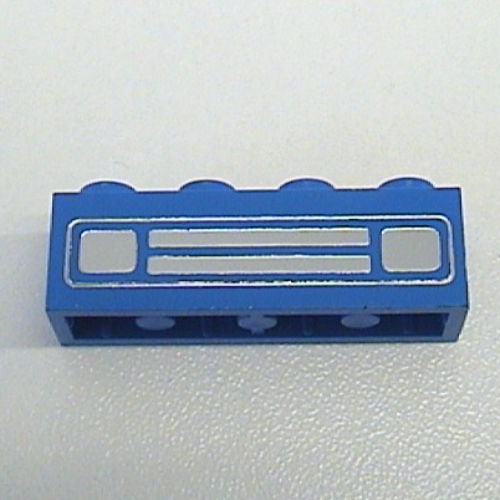 Brick 1 × 4 with Chrome Silver Car Grill Print [Embossed] Blau