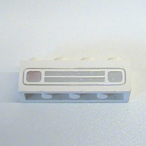 Brick 1 × 4 with Bottom Tubes, Lowered Center Cross Support with Chrome Silver Car Grill Print [Embossed] White