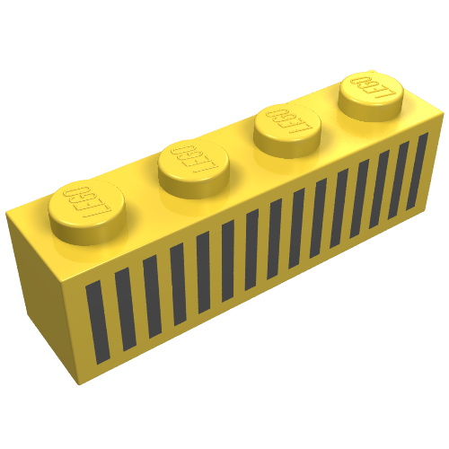 Brick 1 × 4 with Bottom Tubes, Lowered Center Cross Support with Black 15 Bars Grill Print Gelb