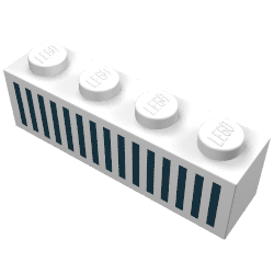 Brick 1 × 4 with Bottom Tubes, Lowered Center Cross Support with Black 15 Bars Grill Print