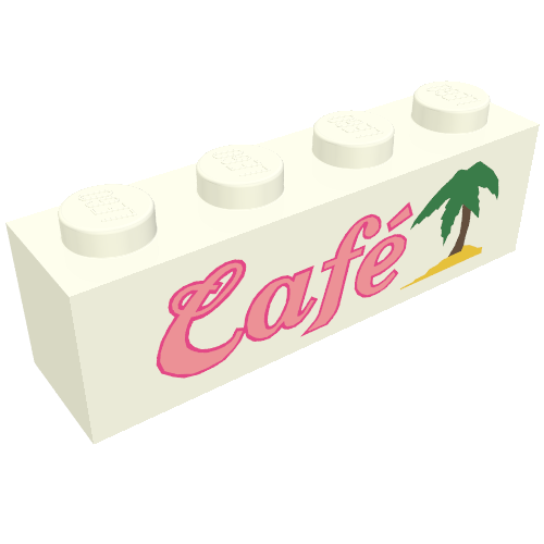 Brick 1 × 4 with Bottom Tubes, Lowered Center Cross Support with Café Print White
