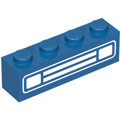 Brick 1 × 4 with Bottom Tubes, Lowered Center Cross Support with Chrome Silver Car Grill Print Blau