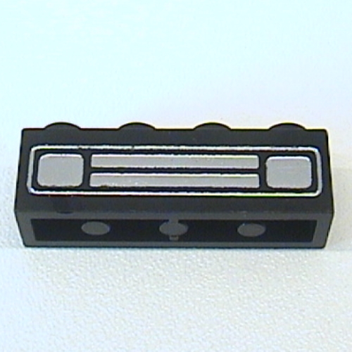 Brick 1 × 4 with Bottom Tubes, Lowered Center Cross Support with Chrome Silver Car Grill Print [Undetermined] Black