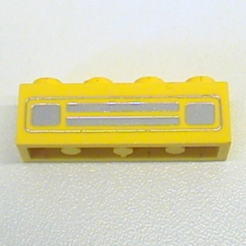 Brick 1 × 4 with Bottom Tubes, Lowered Center Cross Support with Chrome Silver Car Grill Print [Undetermined] Yellow