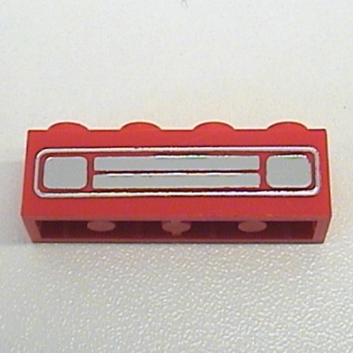 Brick 1 × 4 with Bottom Tubes, Lowered Center Cross Support with Chrome Silver Car Grill Print [Undetermined]