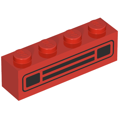 Brick 1 × 4 with Bottom Tubes, Lowered Center Cross Support with Black Car Grill Print Red