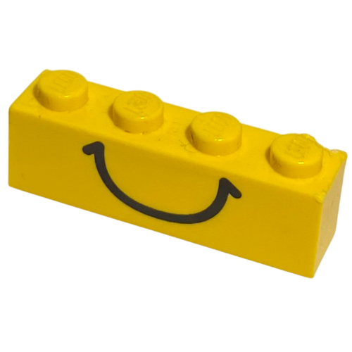 Brick 1 × 4 with Bottom Tubes, Lowered Center Cross Support with Black Smile Print Gelb
