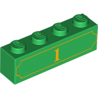 Brick 1 × 4 with Yellow '1' and Fancy Outline Print Grün