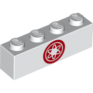 Brick 1 × 4 with Red Nuclear Symbol Print Weiß