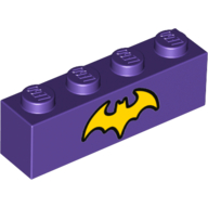 Brick 1 × 4 with Yellow Batgirl Logo Print Dunkellila