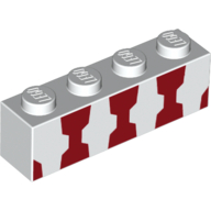 Brick 1 × 4 with 3 Dark Red Stripes Print White