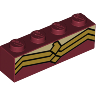 Brick 1 × 4 with Gold Double Angular Lines Print Dunkelrot