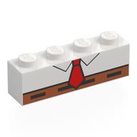 Brick 1 × 4 with White Shirt, Red Tie, Reddish Brown Pants print Weiß