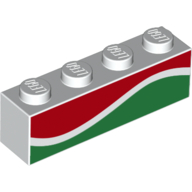 Brick 1 × 4 with Octan Red Green Wave Line Print Weiß