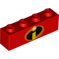 Brick 1 × 4 with 'I' Incredibles Logo print Rot