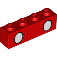 Brick 1 × 4 with 2 White Circles print Red